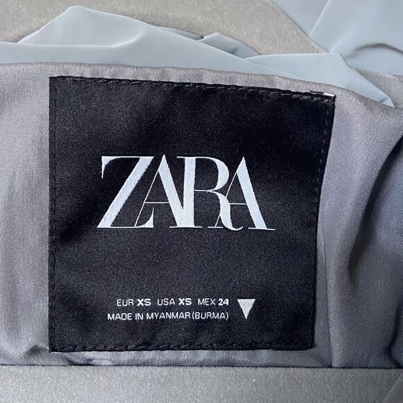 Zara Anorak Gray Puffer Water Repellent Cropped Size XS - Picture 6 of 9